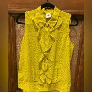 CAbi Reign Chartreuse Ruffle Sleeveless Top! Excellent Condition!